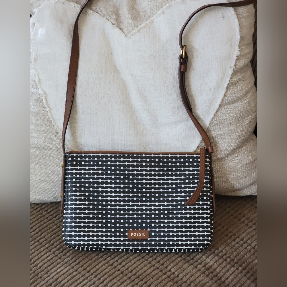 Fossil Black and White Patterned Crossbody Bag